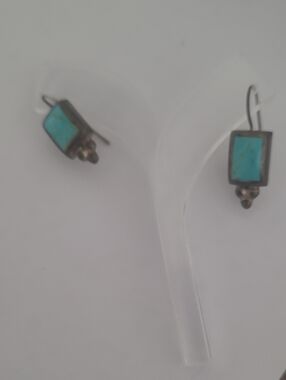 Turquoise Drop Rectangle Earrings - Sterling Silver.